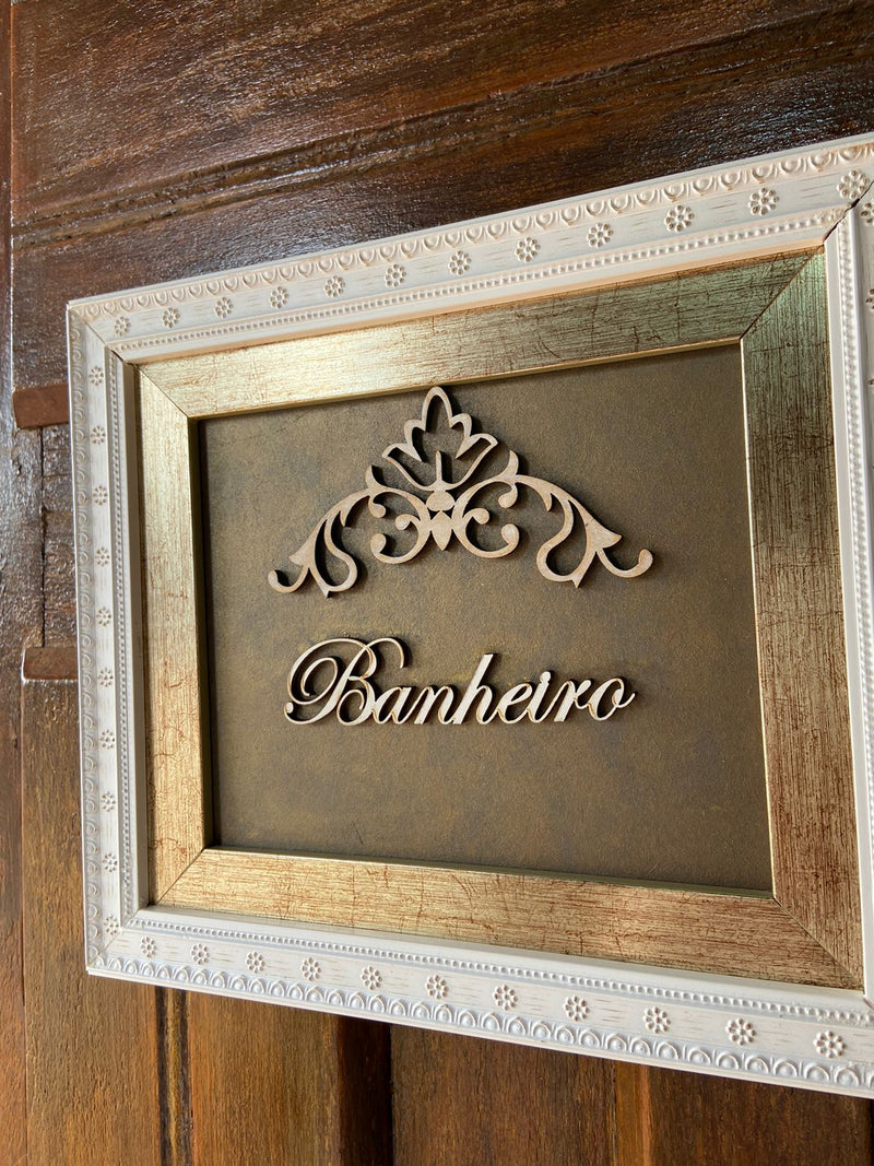 Quadro p/ Porta de Banheiro - Moldura Dupla e Arabescos