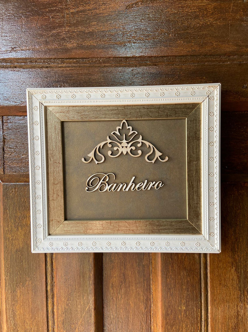 Quadro p/ Porta de Banheiro - Moldura Dupla e Arabescos