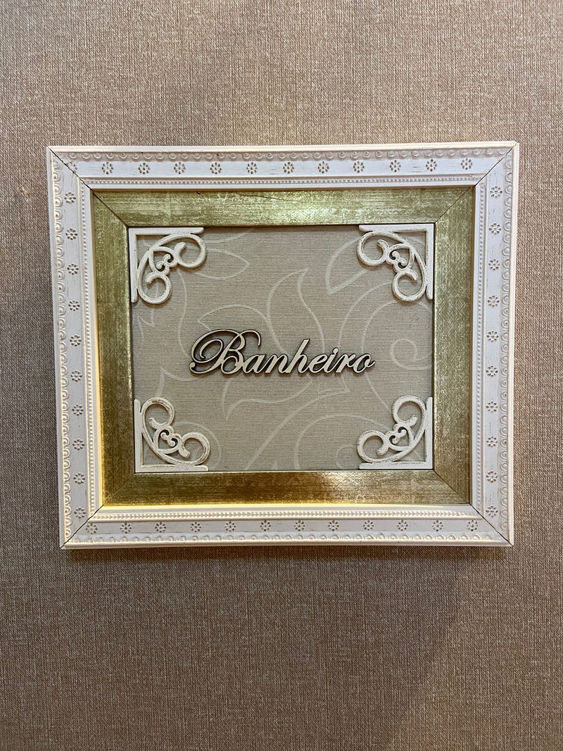Quadro p/ Porta de Banheiro - Dourado e Branco