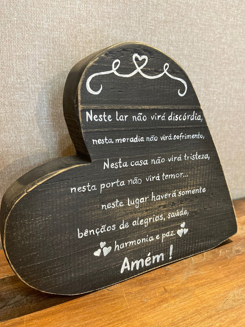 Placa de Madeira Preta - Coração de Mesa